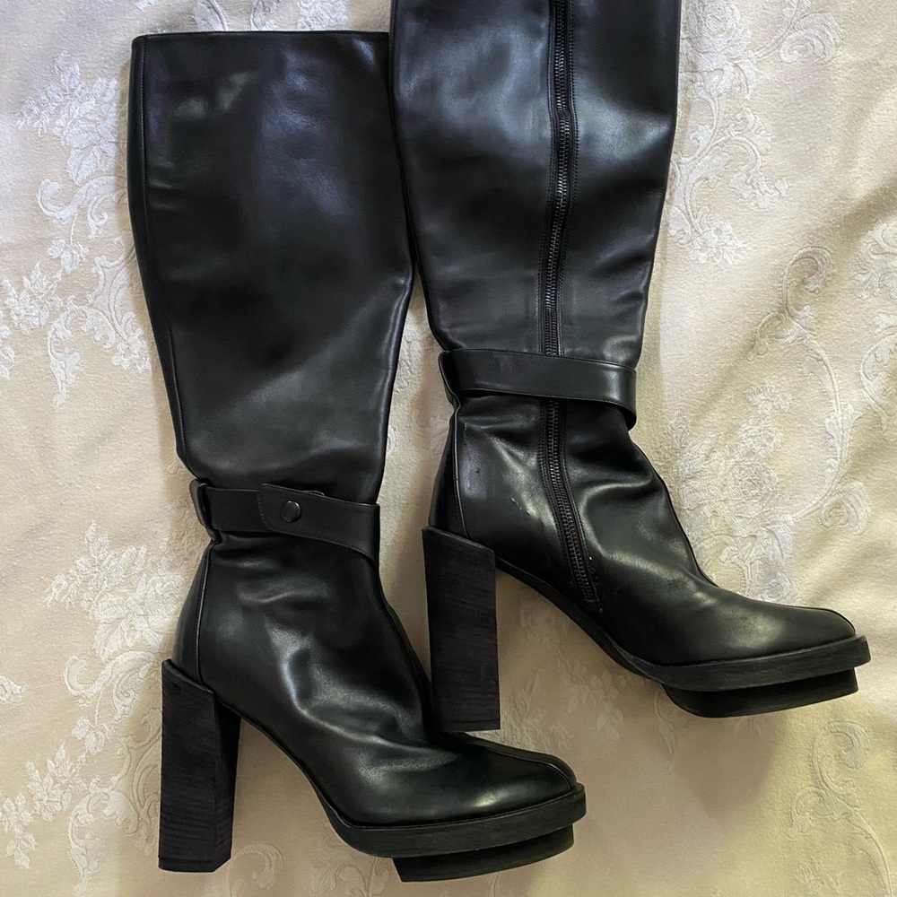 Ann Demeulemeester black leather knee high boots